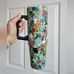 Floral Cat Print Tumbler with Handle (Clementine Paper Inc)
